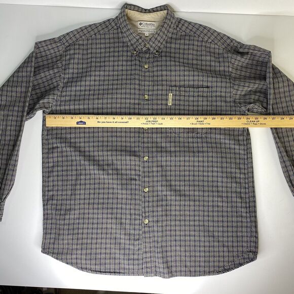 Columbia Shirt Size XL Blue Tan Plaid Button Down Long Sleeve Fall Normcore Vtg - Picture 9 of 10